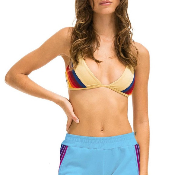 Aviator nation 5 stripe jogger shorts sky neon rainbow S - Picture 1 of 5